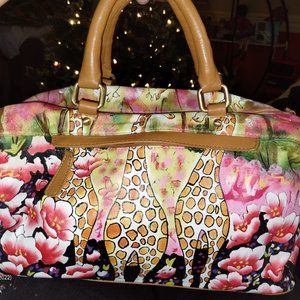 HAND PAINTED SHARIF ARTISTIC EXPRESSIONS GIRAFFES CONVERTIBLE LEATHER BAG